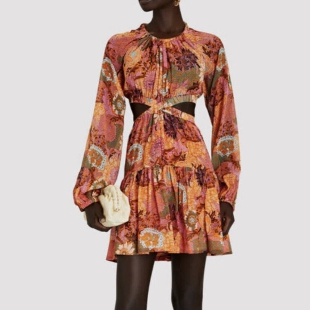 NWOT A.L.C. Izzy Fit & Flare Floral Cut Out Silk Boho Mini Dress XS $695